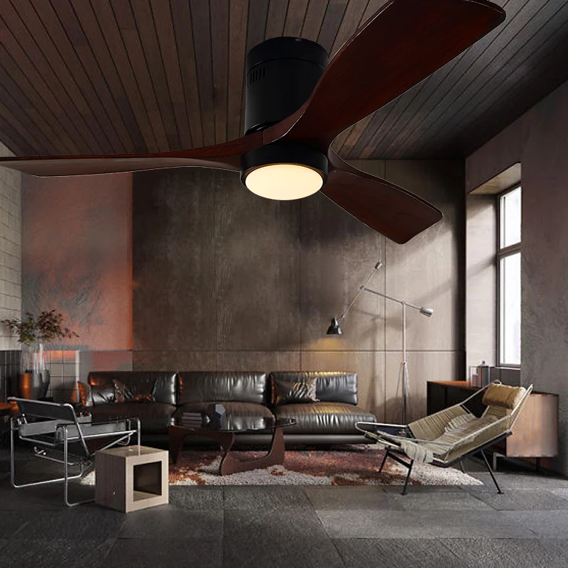 Quick dispatch home appliance restaurant decorative 56 inches bldc motor 3 solid wood blades air ceiling fan with lamp