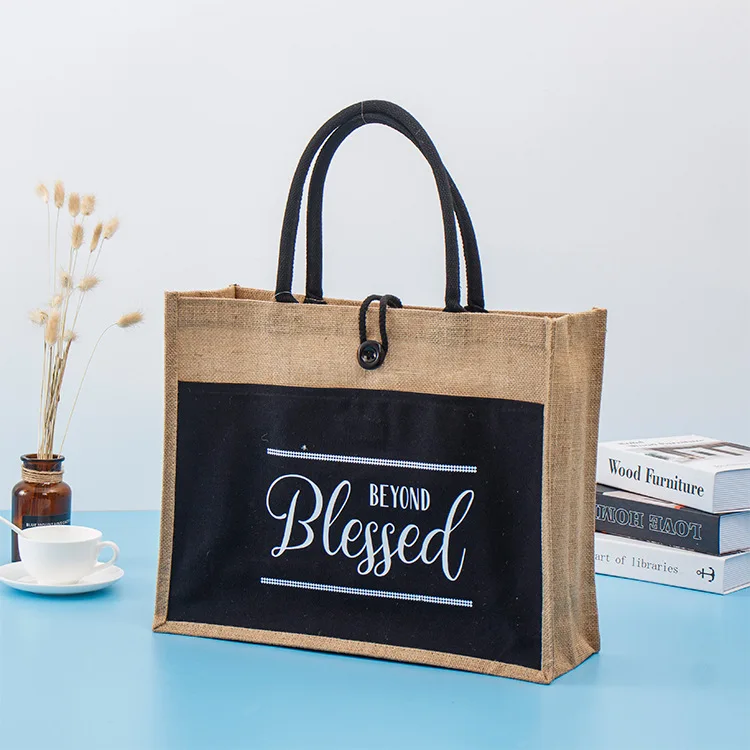 Custom Printed Burlap Handbag Eco Reusable Shopping Jute Tote Bag Jute Tote Bag