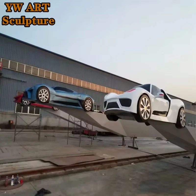 Custom Large Mirror Surface Polished Stainless Steel Diecast Model Car Sculpture For Automobile 4S Store Display Decor