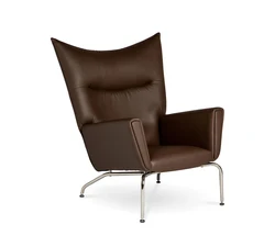 High back wing chair in leather mid century furniture