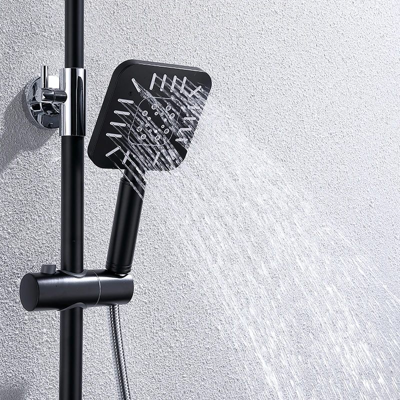 Hot Sale Matte Black Double Button Control Shower Fixtures with Shampoo Holder Shower Mixer Taps Faucets