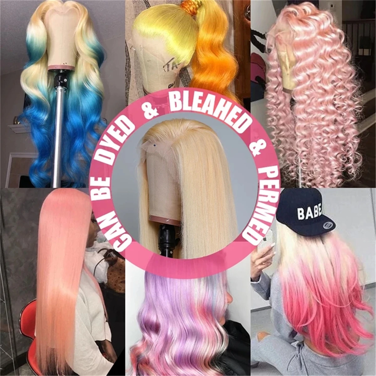 Wholesale 10a 100% peruvian kinky curly hair pink bundles with transparent swiss lace frontal