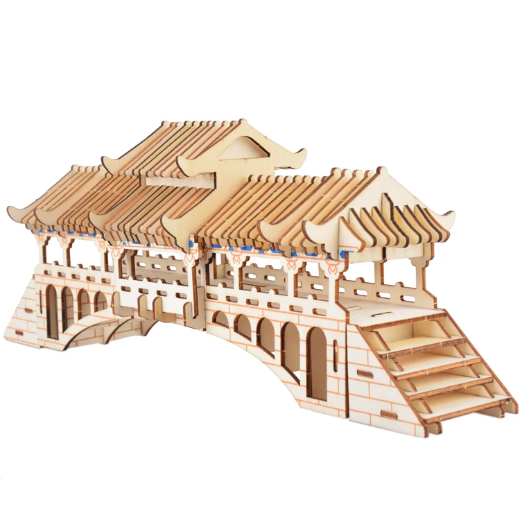 newest design Covered Bridges laser cutting 3D wooden puzzle  for educational toy model
