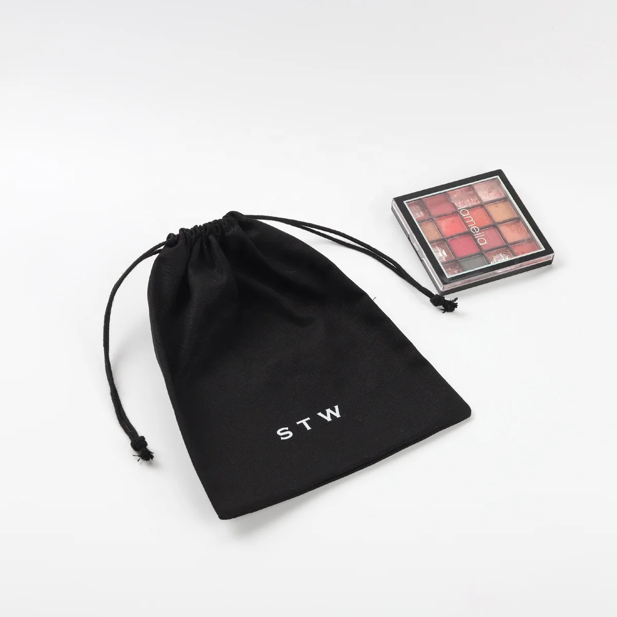 Изготовленный на заказ белый напечатанный логотип мягкий холст шнурок тканевый мешок черный шнурок для одежды упаковка холст мешок пыли