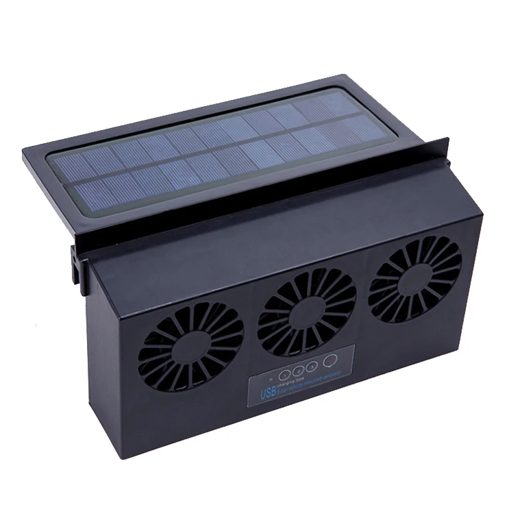Solar Powered Car Fan Auto Front/Rear Window Air Vent Exhaust Fan Vehicle Radiator Vent with Ventilation Fan 2 Head(Black)