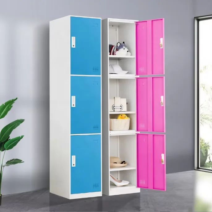 steel lockers 3 door cupboard metal frame locker 3 tier locker room furniture