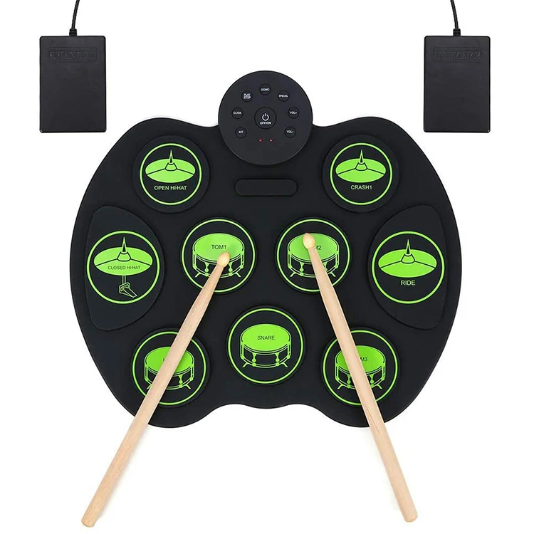 Electronic Usb Midi Hand Microphone Foldable Silicone Small Percussion Musical Drums