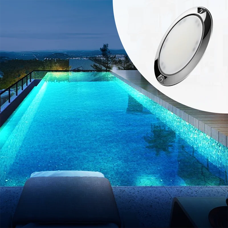 Refined Ultra thin 316L Stainless Steel IP68 Waterproof 10W 18W 24W 35WSwimming Pool Lighting Fully Resin Filled LED Pool Lights