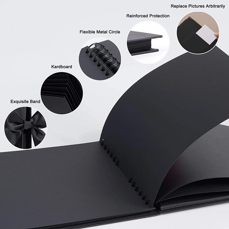 A4 eco-friendly blank black pages spiral binding hardcover sketch book wedding photo album