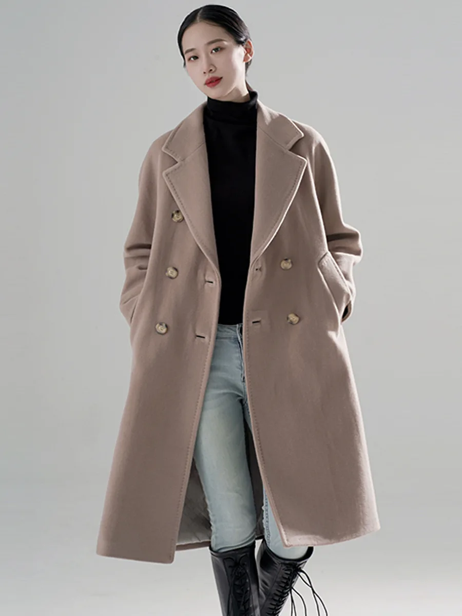 Winter Mongolian Cashmere Overcoat Luxury Ladies Long Alpaca Wool Trench Jacket Women 100% Wool Cashmere Handmade Coat For Women