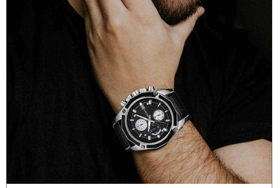 MEGIR 2015 Watch For Men High Quality Genuine Leather Band 3ATM Water Resistant Man Sport Analog Chronograph Quartz Watches