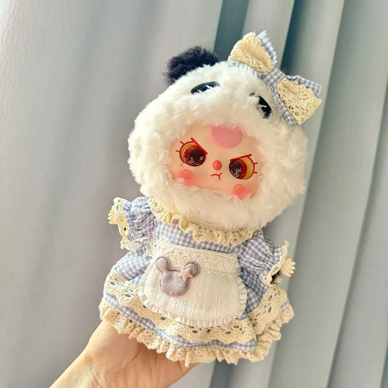 Only clothing High Quality 20cm Baby Three Cute Series Baby Clothes Plush Doll Checkered Mickey Maid Dress