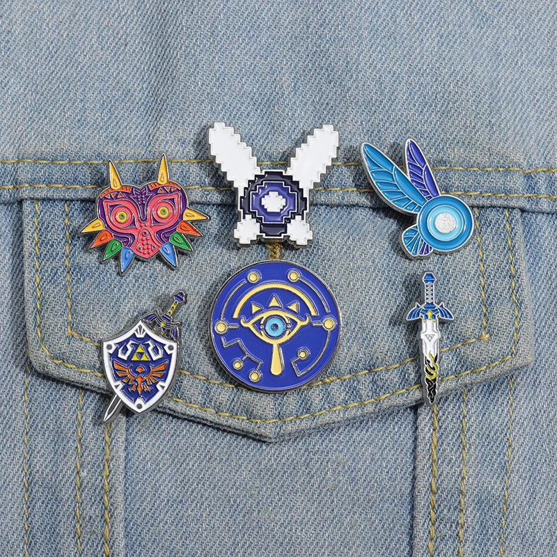 Anime Game Enamel Pins Custom Sword Witch Shield Brooch Lapel Badges Cartoon Lement Shield Jewelry Gift for Player