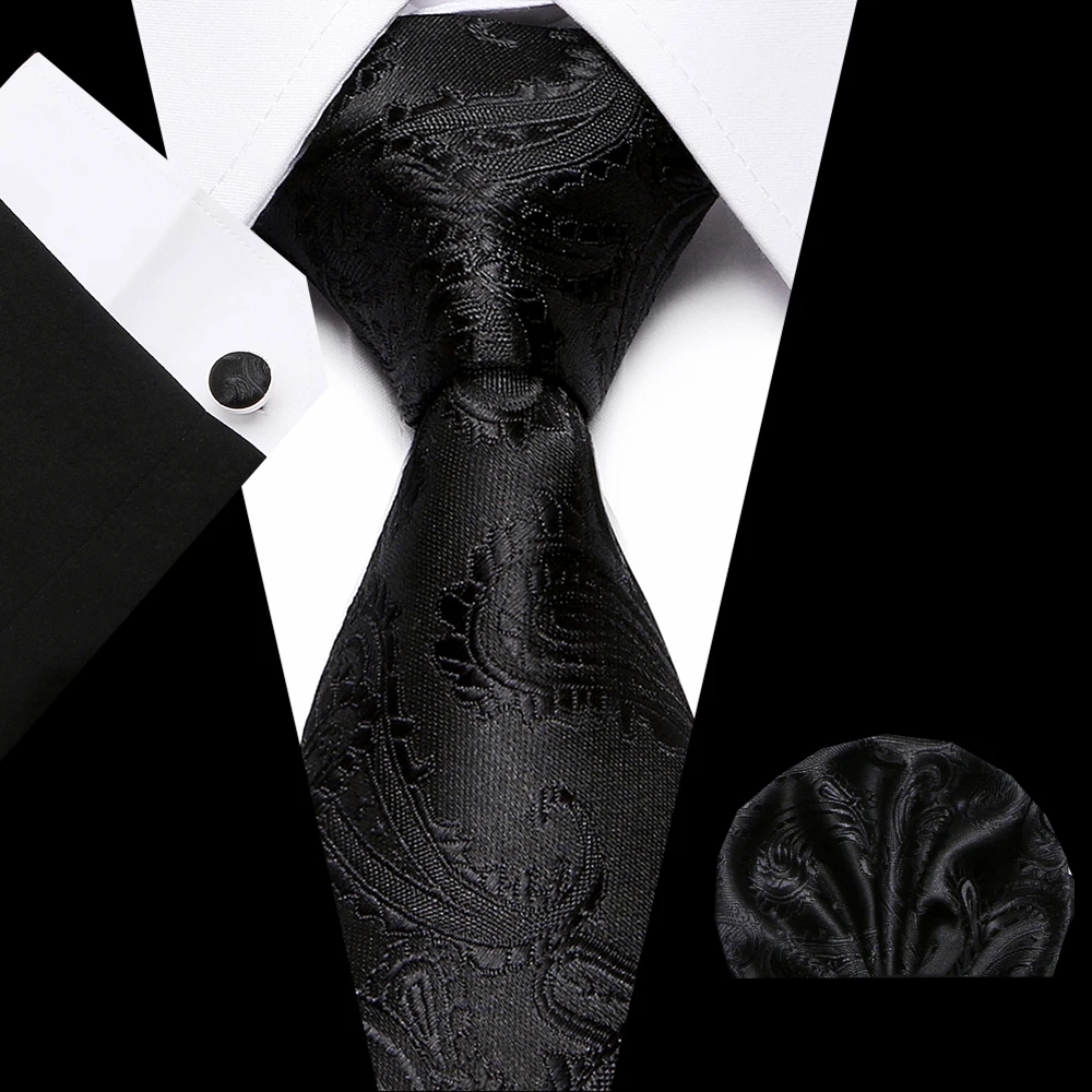 Men`s Classic Tie 100% Silk 7.5cm Male Tie Set Ties+ Hanky +Cufflinks