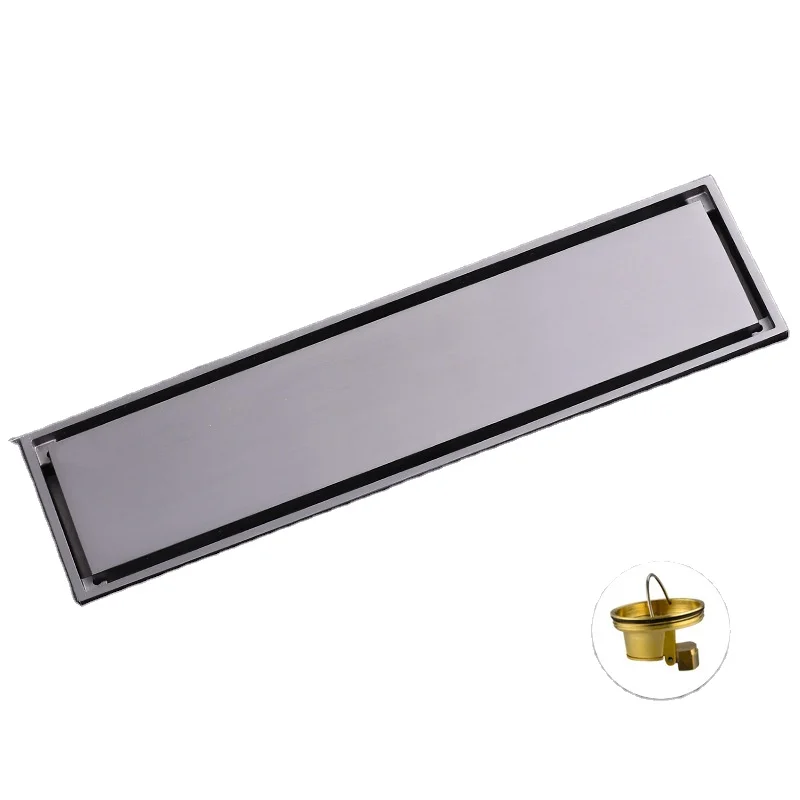 Modern Gray Bathroom Shower Roof Odour Less Floor Drain Anti Odor Cocroach Stainless Steel Long Shower Floor Drain Wetroom Line