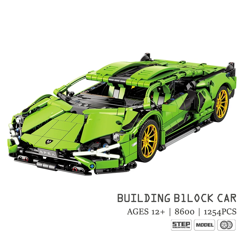 1254+pcs Mechanical Racing Car Building Blocks DIY Set ABS Plastic Bricks Children Toys 8600
