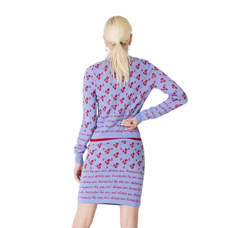 
Winter Sexy Outfits pullover tops heated sweater set ladies Two Piece knit sets for women mini skirt and crop sweater suit 