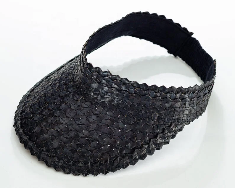 Woman Summer Beach Sun Visor UV Protection Outdoor Natural Raffia Straw Rattan Leaf Palm