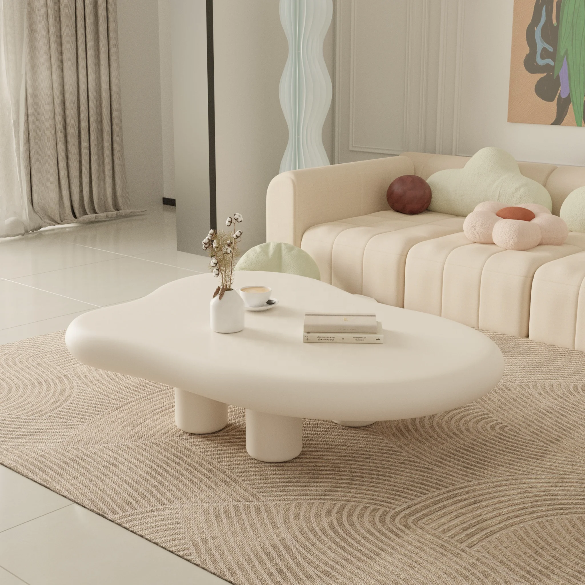 Hot Sell Nordic Modern Designer Cloud Shaped Coffee Table Irregular Small Apartment Living Room Furniture Cream Side Table