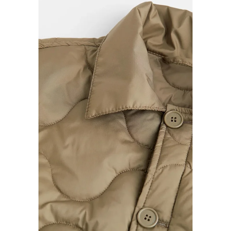 Wholesale Custom Design Lightly Padded Shirt jacket Button Up Men Khaki Windproof Winter Quilted Jacket