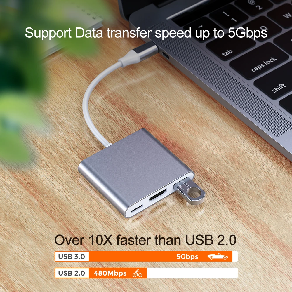 
Raycue 3 in 1 Aluminum USB 3.0 HDMI-compatible Type C USB C HUB for Macebook Pro 