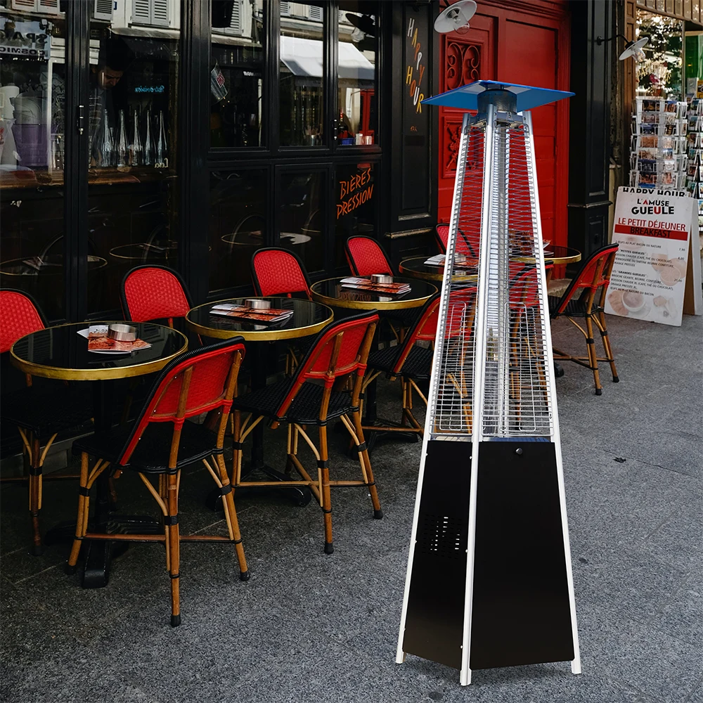 Hot selling safety pyramid glass tube flame  heater hotel coffee bar outdoor gas patio heater