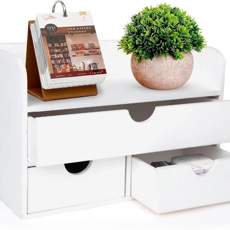 Custom Made Wooden Bamboo Vintage Desk Organizer Boxes Wood Desktop Storage Racks With Three Drawers For Neatening Home Supplies