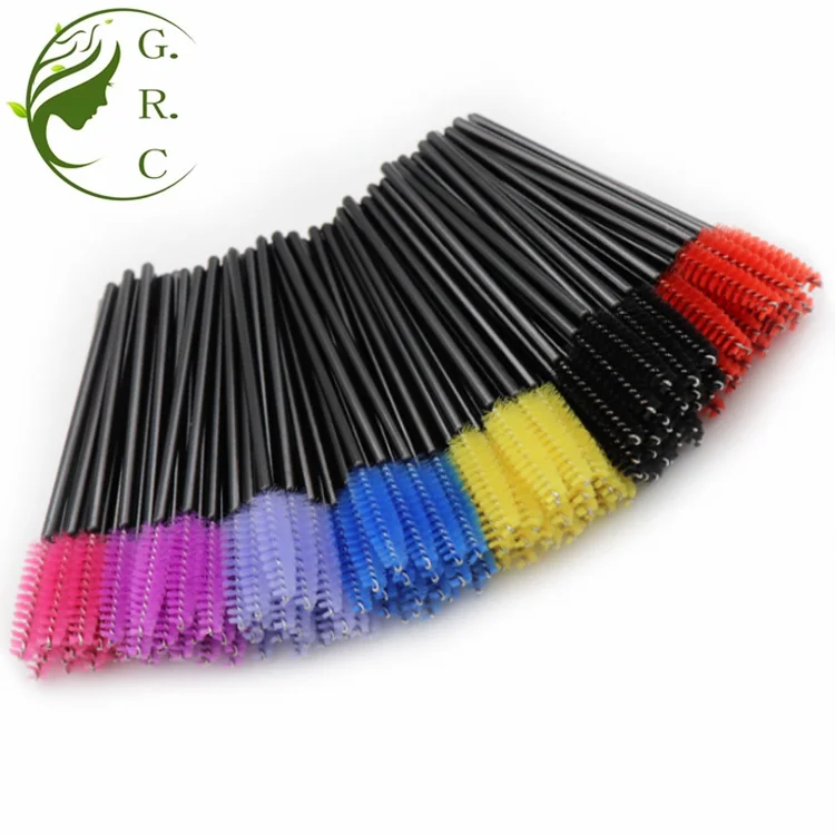 YCJM  Several Color Head Plastic handle Lash Eyelash Extension Mascara Cosmetic Tool Angled Disposable Mascara Makeup Brush Wand