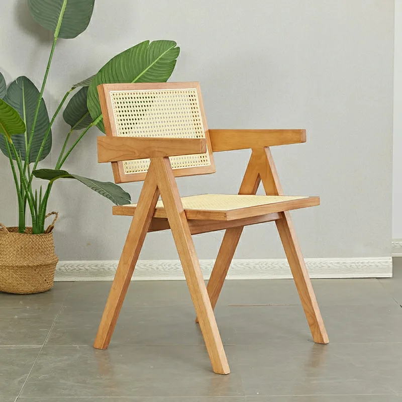 High Quality French dining chairs solid wood wooden furniture garden restaurant living room chairs rattan arm chair