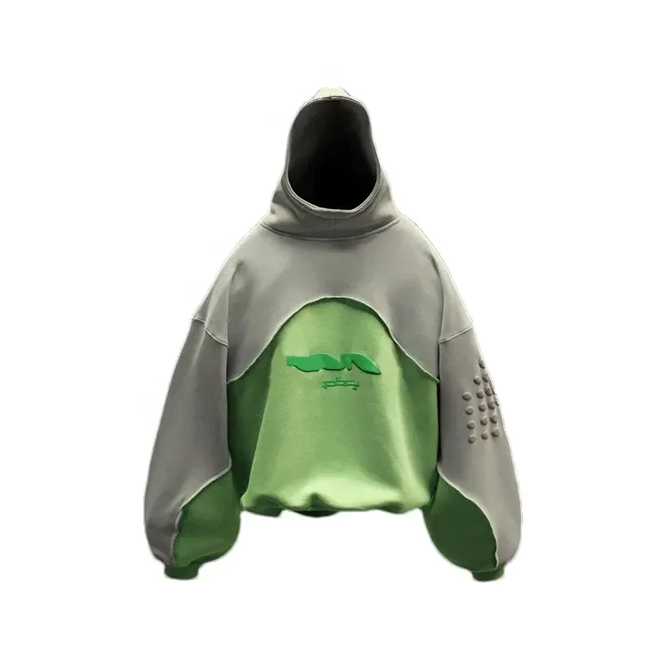 Custom Logo Colorblock Hoodie Cut And Sew Pullover Cotton Hoodie Patchwork Two Tone Oversized Cropped Hoodies Men