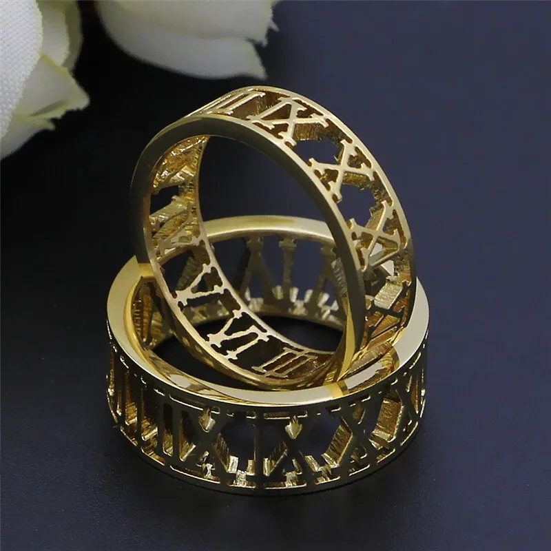 AFXSION Sale Roman number Ring Stainless Steel Classic Ring Men woman Couple rings