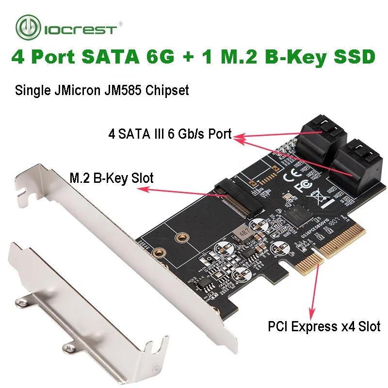 PCIe x4 to 4 Port SATA III 6G SSD HDD Controller and M.2 B Key 2242 Ngff Expansion Adapter JMB 585 Chip for Storage Solution