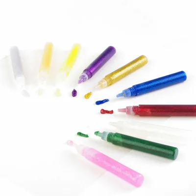 
New non-toxic colorful glitter glue pen for school children diy painting use 