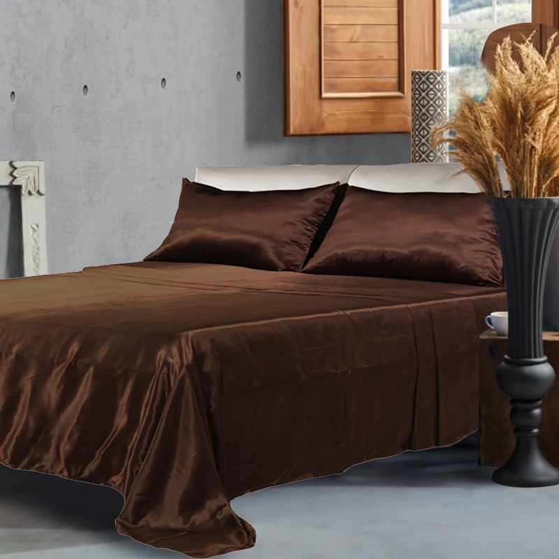 wholesale Luxury Customized bed set Silky Smooth Satin flat sheet Set bedding set 4 Piece