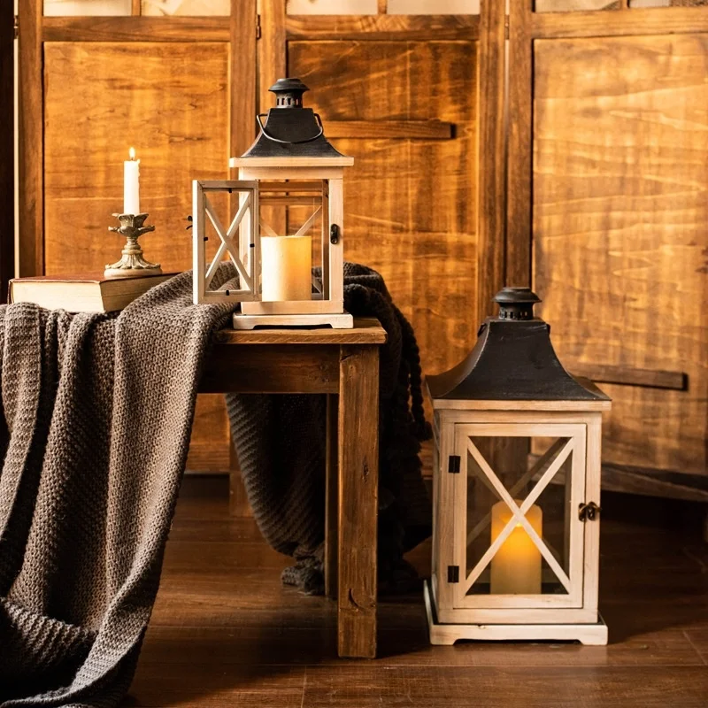 Modern Burlywood Wooden Lanterns Wholesome Wood Candle Holders for Home Decor and Weddings