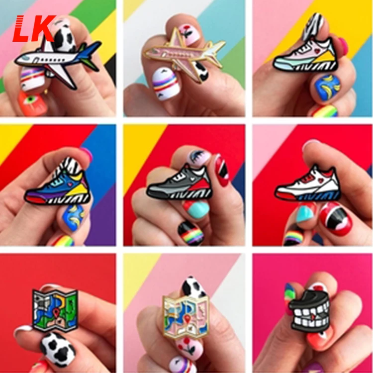 Wholesale custom shaped metal logo enamel brooch lapel pins customised sport brand shoe sneaker pin badge