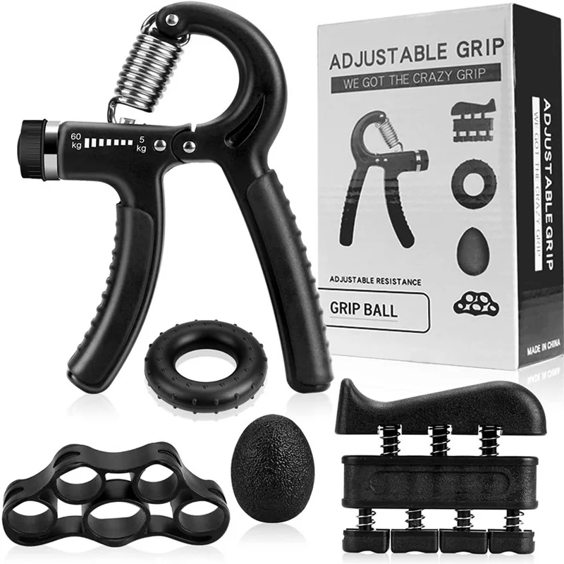 5 Pack Adjustable Exercise Hand Grip Strengthener Forearm Strength Trainer Finger Exerciser Gripper Set