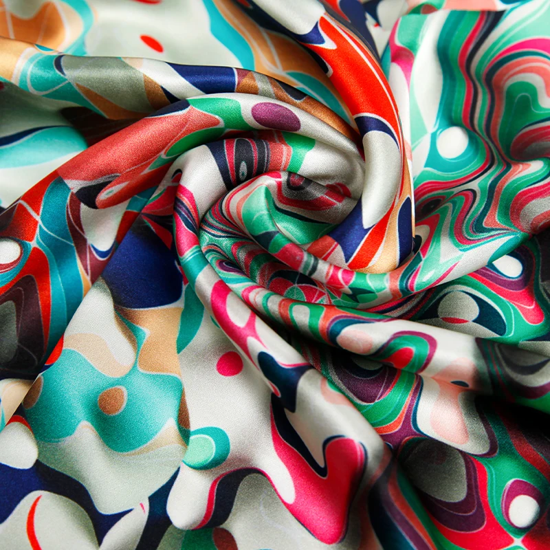 Abstract design silk satin fabric super soft colorful printed fabrics for skin-friendly clothing