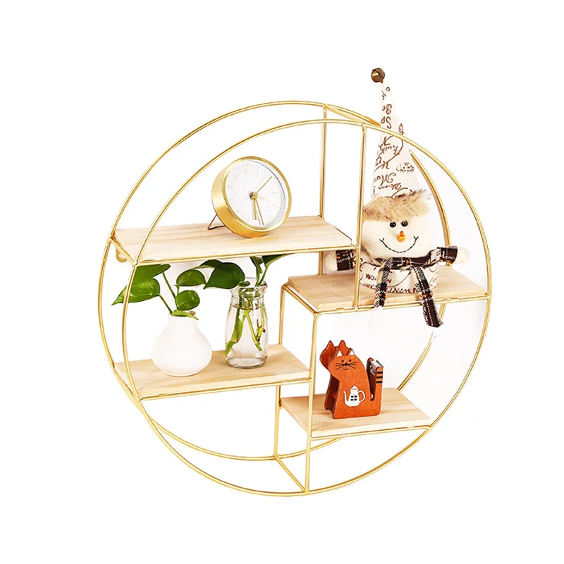 NISEVEN Hot Sale Black Wooden Round Plant Flower Pot Stand Hanging Floating Wall Mount Shelf For Home Decor