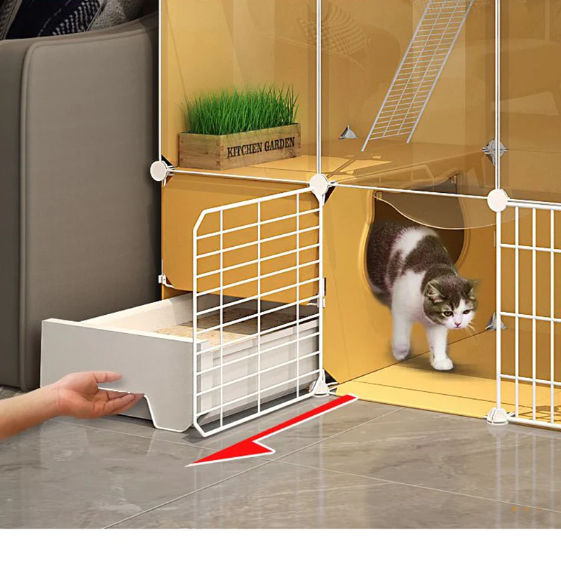 Household Indoor Cat Cages House Living Room Balcony Pet Fence with Toilet Litter Box Cat Villa Pet Cage