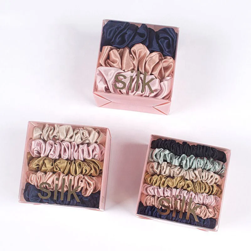 Gift Box Wholesale Custom Large 100% Silk Scrunchy Hair Ties Headband Real Silk Big Oversized Designer Hair Scrunchies