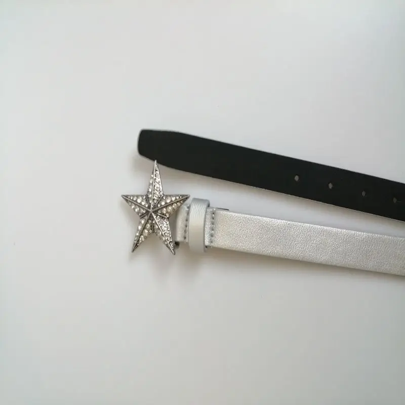 2019 new fashion personality ladies thin belt with diamond five-pointed star buckle