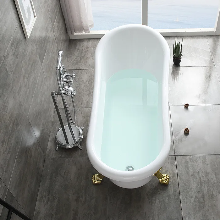 Vintage Luxury Cast Iron Gold Clawfoot Acrylic Freestanding Bathtub