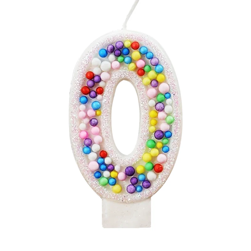 KLS Novelty Birthday Number Artificial Cute Pearl Candle Cupcake Colorful Acrylic Beads Luxury Flameless Birthday Number Candles
