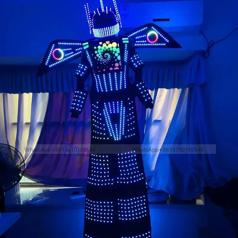 LED Screen Robot Costume Light up dress Luminous clothing stilts walker dance suit for nightclub stage performance helmet laser