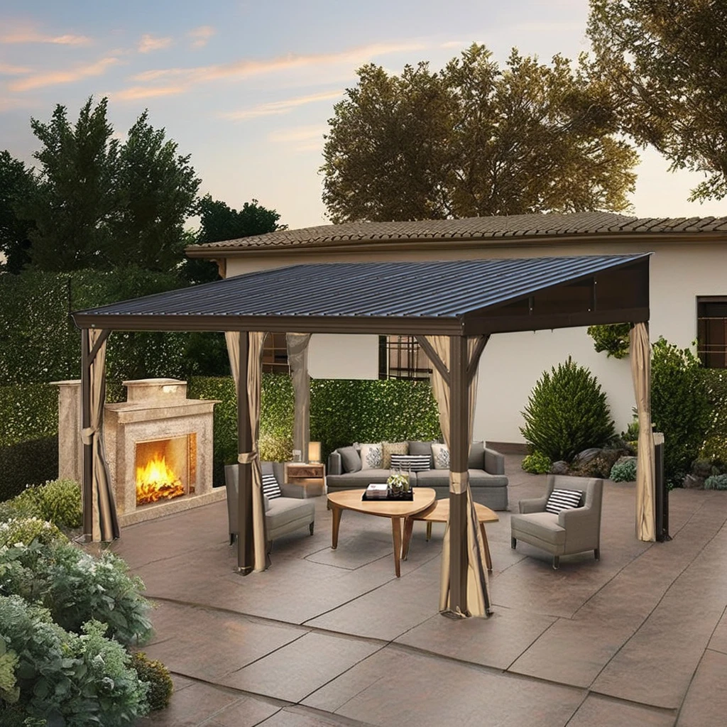 Double Roof Luxury Hard Top Gazebo Outdoor Aluminum Patio Garden Balcony Pergola with Mosquito Netting Canopy & Gazebo & Pergola