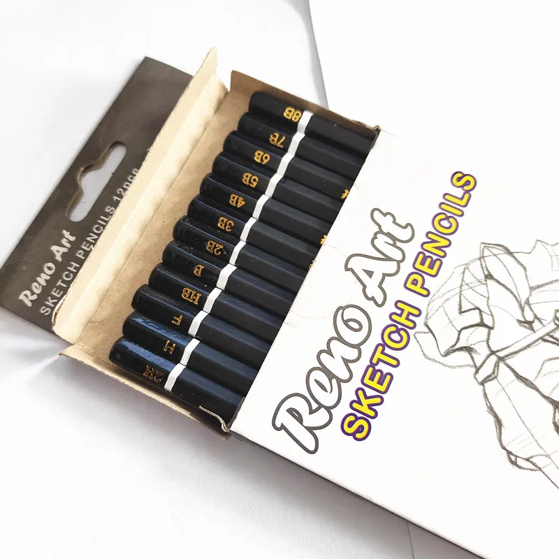 Custom Blue Sketching Drawing Pencil 2H H F B 2B 3B 4B 5B 6B 7B 8B HB Wooden with White Black Dippped Top Standard Pencils Wood