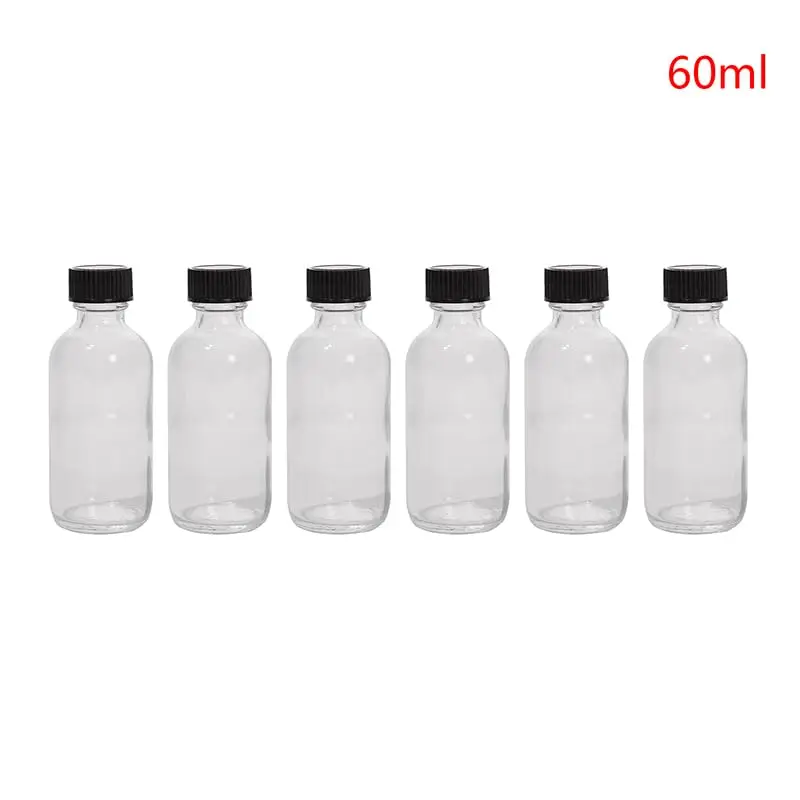 2 oz Small Clear Glass Boston Round  Bottles With Black Poly Cone Cap for Potion Juice  Ginger Shots  Oils