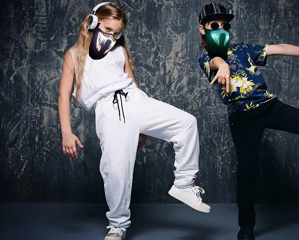 2024 Hot Selling Light up el Sound Activated LED Green Leaves Multi Design Panel Mask for Halloween Party