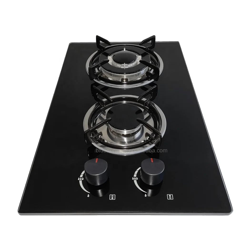 Factory Sale Black Temper Glass Gas Cooker 2 Burner Gas Hob Double Burner Built In Gas Stove